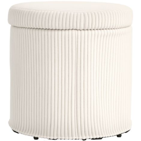 HOMCOM puff almacenaje baúl de almacenaje redondo tapizado en pana asiento acolchado tapa extraíble para pasillo dormitorio salón Ø40x41 cm beige