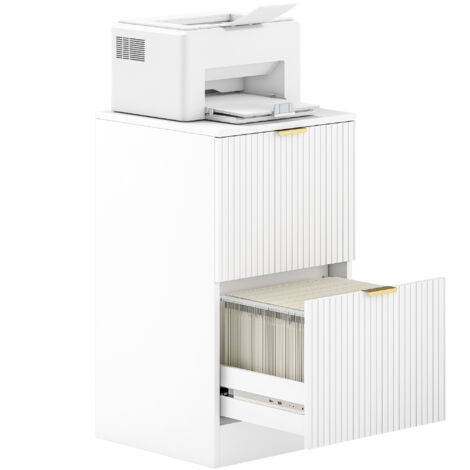 HOMCOM cajonera de oficina con 2 cajones cajonera de escritorio con frentes acanalados mueble archivador para tamaño A4 o carta 40x40x71 cm blanco