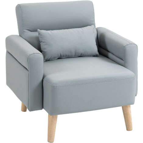 HOMCOM butaca de salón tapizado en cuero sintético con reposabrazos acolchado grueso respaldo con costuras y patas de madera gris