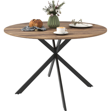 HOMCOM mesa de comedor redonda para 4 personas mesa de cocina industrial con estructura de acero Ø120x75 cm marrón oscuro