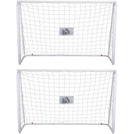 HOMCOM 2 porterías de fútbol puertas de fútbol con soporte de metal y red para entrenamiento de fútbol en jardín aire libre 186x62x123 cm blanco