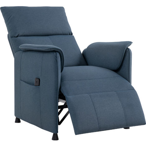 HOMCOM sillón relax reclinable eléctrico silencioso con función memoria reposapiés mando a distancia bolsillos laterales tapizado resistente azul