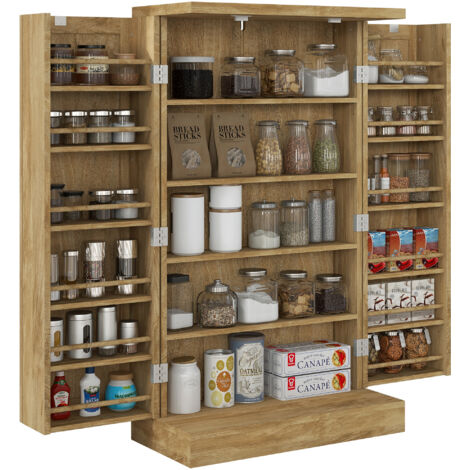 HOMCOM armario de cocina armario despensa cocina con 2 puertas de ratán y 16 estantes alacena moderna con estantes ajustables 60x30x104 cm natural