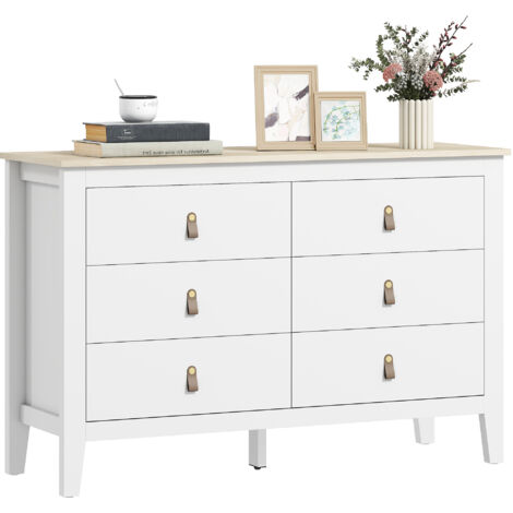 HOMCOM cómoda de 6 cajones cómoda para dormitorio con tiradores de PU cajonera para salón pasillo 120x40x78 cm blanco