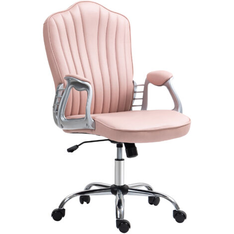 HOMCOM silla de oficina silla de escritorio giratoria con altura ajustable reposabrazos respaldo curvado función de basculante rosa