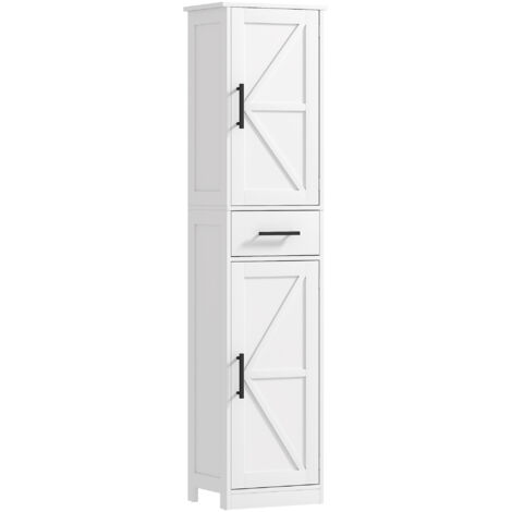 HOMCOM armario alto de baño estrecho con 2 puertas 1 cajón 2 estantes ajustables columna de baño estilo rústico para salón cocina 40x30x170 cm blanco (1/5)