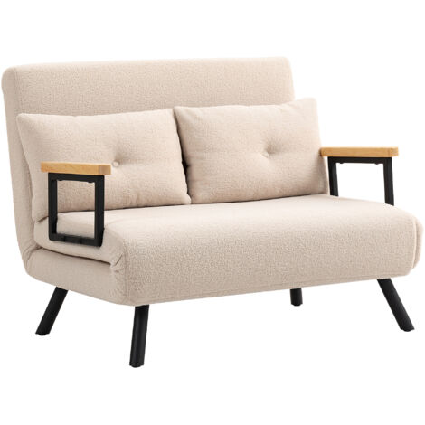 HOMCOM sofá cama de 2 plazas sofá cama plegable con respaldo ajustable de 5 niveles 2 almohadas acolchadas para oficina dormitorio 102x73x81 cm Beige