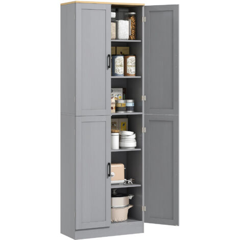 HOMCOM alacena de cocina nórdico mueble aparador de comedor armario de almacenamiento con 4 puertas y estantes ajustables 60x30x171 cm gris