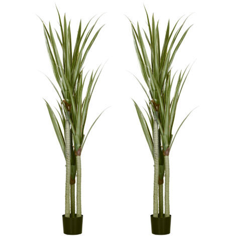 HOMCOM pack de 2 plantas artificiales de yuca 190 cm plantas sintéticos con maceta 39 hojas realistas para decoración en interior hogar oficina verde (1/5)