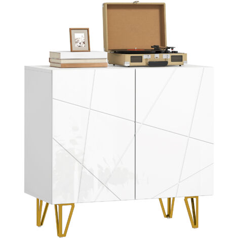 HOMCOM aparador para salón aparador de entrada con 2 puertas y estantes ajustables para cocina sala 80x40x75 cm blanco brillo (1/5)
