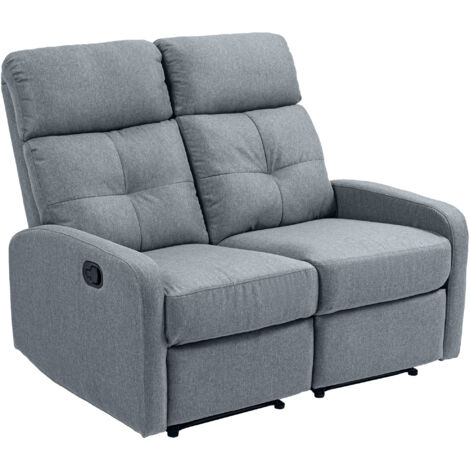 HOMCOM sofá de 2 plazas reclinable manual sofá relax tapizado en lino con reposapiés muelles ensacados y acolchado grueso 118x95x101 cm gris