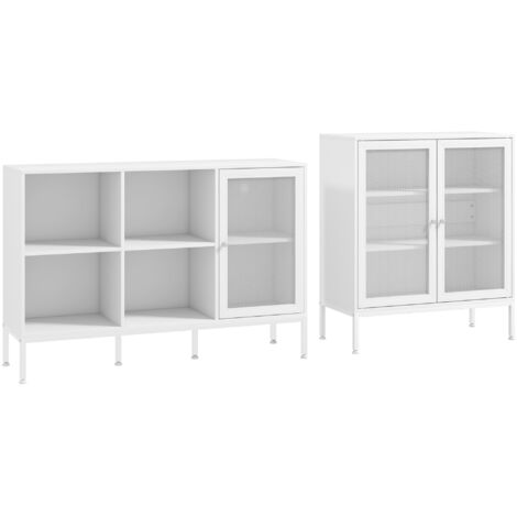 Conjunto de 2 aparadores de cocina mueble aparador con puerta de malla y estante ajustable bueffet para salón comedor blanco (1/5)