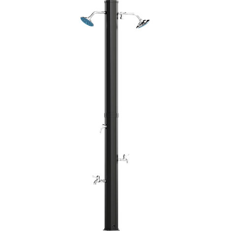 Outsunny ducha de jardín solar 35 L ducha solar exterior con 2 cabezales giratorios grifos de pies y agua caliente máximo 55 °C 73x18x217 cm negro