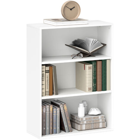 HOMCOM librería de 3 niveles estantería de libros con 2 estantes ajustables para sala de estar oficina dormitorio 60x24x80 cm blanco