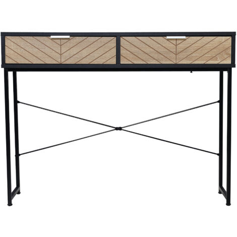 HOMCOM mesa de consola estrecha consola de recibidor mesa de sofá con 2 cajones diseño de líneas talladas estilo moderna negro y roble