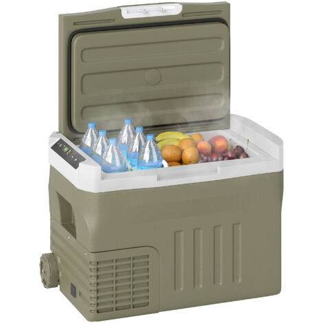 Outsunny nevera portátil eléctrica 30L refrigerador de coche -20℃ a +20 ℃ 12V/24 V con ruedas compresor pantalla led táctil para hogar 61x39x41,5 cm