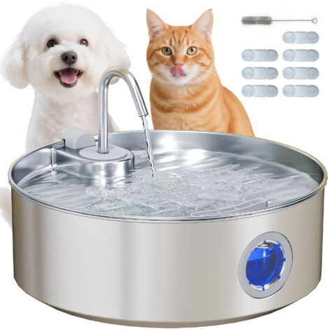 PawHut fuente para gatos de acero inoxidable 7L fuente de agua para mascotas automático con sistema de filtros luz LED y bomba súper silenciosa