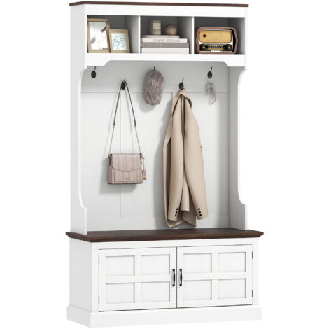 HOMCOM perchero zapatero con banco zapatero 5 ganchos 3 estantes armario y compartimentos para pasillo dormitorio salón 105x40x180 cm blanco (1/5)