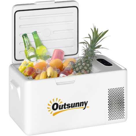 Outsunny nevera portátil eléctrica 16,8L refrigerador de coche 12/24/220V con compresor luz led pantalla digital modos eco y max de -20℃ a +20℃ blanco