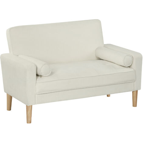 HOMCOM sofá de 2 plazas tapizado en terciopelo sofá de salón de 130 cm con asiento capitoné y patas de madera para espacios pequeños dormitorio crema