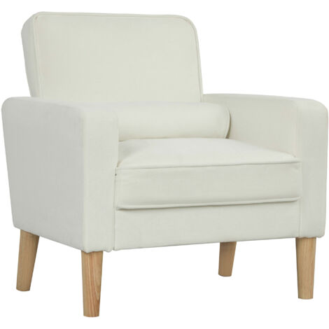 HOMCOM sillón de salón butaca de salón tapizado en terciopelo sillón de lectura con asiento con botones y patas de madera para dormitorio crema