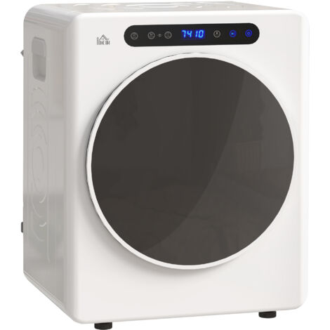 HOMCOM secadora de evacuación 5 KG secadora de ropa 1000W función antiarrugas función esterilizar temporizador pantalla LED táctil tambor Inox blanco