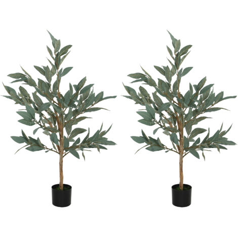 HOMCOM pack de 2 árboles artificiales de laurel 120 cm plantas decorativas para hogar oficina balcón dormitorio verde (1/5)