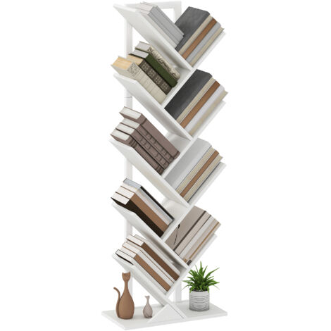 HOMCOM librería en forma de árbol de 9 niveles estantería de libros con 9 estantes para sala de estar oficina estudio dormitorio 50x24x136 cm blanco (1/5)