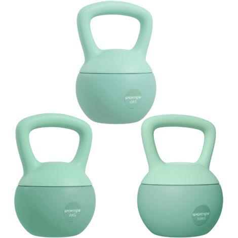 SPORTNOW pesas rusas 6/8/10 kg soft kettlebells relleno de arena metálica y mango antideslizante para entrenamiento culturismo en casa gimnasio verde (1/5)