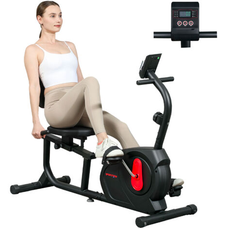 SPORTNOW bicicleta estática con respaldo resistencia magnética ajustable volante asiento ajustable pantalla LCD y soporte de teléfono carga 100 kg