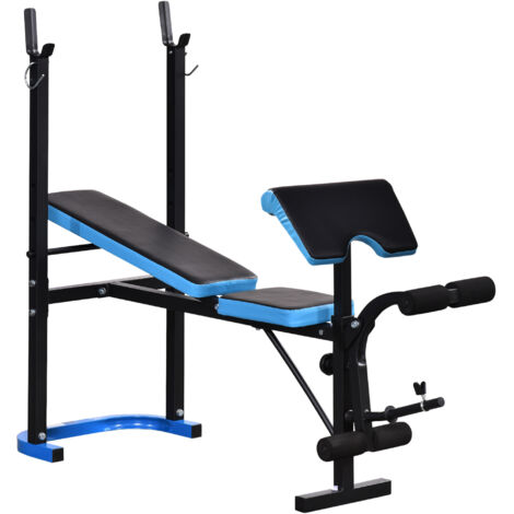 HOMCOM banco de musculación banco de pesas con soporte para barra y respaldo ajustable para entrenamiento en casa gimnasio negro y azul