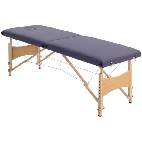 Camilla de masaje plegable mesa de masaje portátil con reposacabezas marco de madera altura regulable y bolsa de transporte 186x60x58-81 cm púrpura