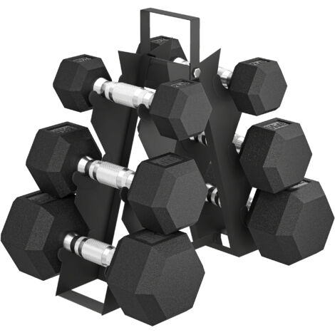 SPORTNOW juego de mancuernas de 6 piezas 2x2 kg 2x5 kg 2x8 kg con revestimiento de goma y soporte de almacenaje para entrenamiento en casa gimnasio