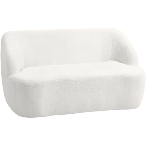 HOMCOM sofá de 2 plazas tapizado en borreguito sofá de salón de 142 cm con diseño curvo acolchado grueso no requiere montaje crema (1/5)