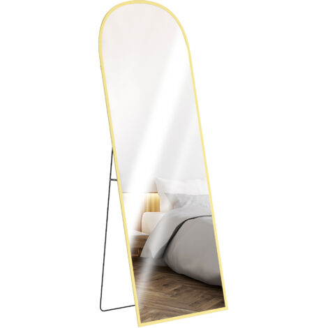 HOMCOM espejo de pie cuerpo entero 165x60 cm con marco de aleación de aluminio con soporte 2 formas de uso para salón entrada dormitorio dorado