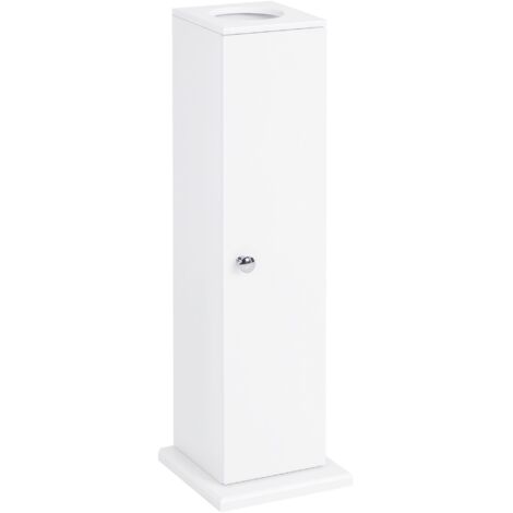 HOMCOM armario de baño estrecho mueble de baño con orificio para papel higiénico y estantes estilo moderno 19,5x19,5x65 cm blanco