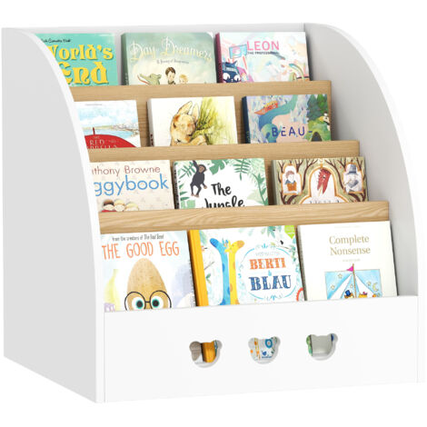 AIYAPLAY estantería infantil para juguetes y libros organizador de juguetes de 4 niveles para la habitación infantil 60x53x60 cm blanco y natural