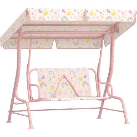AIYAPLAY columpio de jardín exterior para niños de +3 años con toldo ajustable arnés de seguridad y estampados bonitos 112x75x120 cm rosa