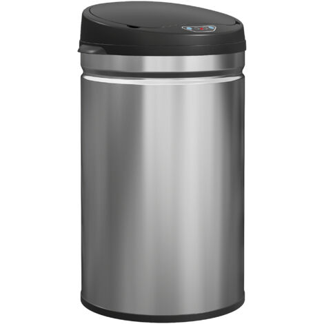 HOMCOM cubo de basura cocina automático 30 L, papelera de cocina de acero inoxidable, sensor infrarrojo, cierre automático, antihuellas, plata