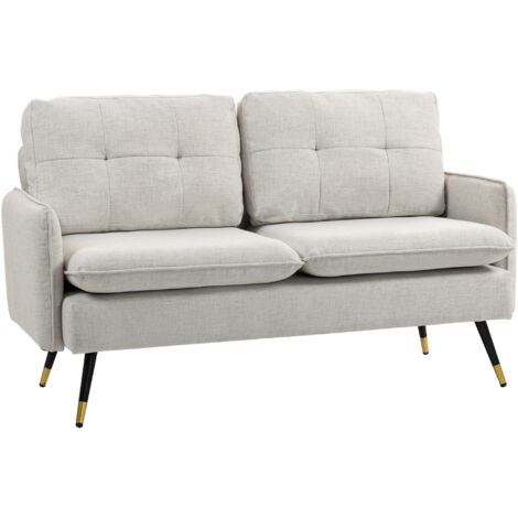 HOMCOM sofá de 2 plazas moderno sofá de salón tapizado en poliéster con 4 cojines reposabrazos y patas de acero para dormitorio 139x68x80 cm crema