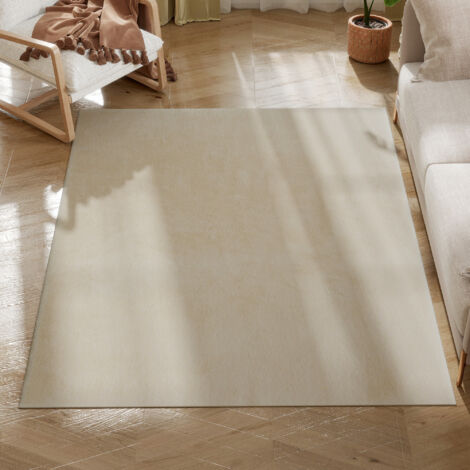 HOMCOM alfombra salón 120x160 cm alfombra lavable en lavadora pelo largo suave estilo moderno tapete para sala de estar dormitorio comedor crema (1/5)