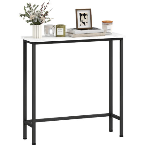 HOMCOM mesa consola moderna consola recibidor estrecha con superficie con efecto mármol y marco de metal 75x24x76 cm blanco y negro