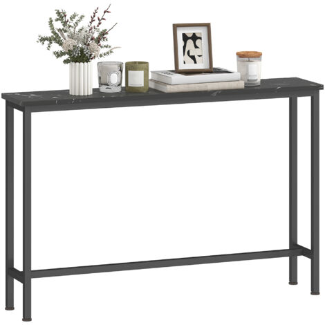 HOMCOM mesa consola moderna consola recibidor estrecha mesa de sofá con superficie con efecto mármol y marco de metal 100x20x66 cm negro