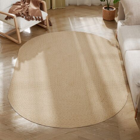 HOMCOM alfombra salón ovalado 170x120 cm alfombra lavable en lavadora tejido a mano estilo rústico tapete para sala de estar dormitorio comedor beige