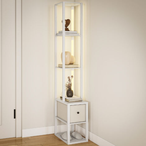 HOMCOM lámpara de pie moderna 169 cm con estantes abiertos cajón de tela e interruptor de pie para dormitorio oficina sala de estar blanco