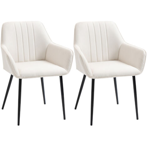 HOMCOM pack de 2 sillas de comedor, sillas de cocina modernas, con asiento acolchado y tapizado, respaldo curvo, reposabrazos, patas de metal, beige