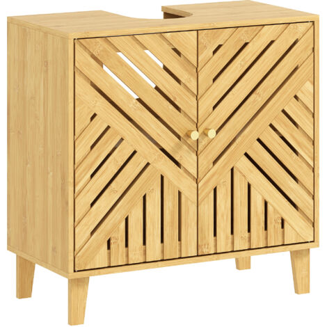 HOMCOM mueble bajo lavabo de bambú mueble de baño con 2 puertas lamas y estante ajustable para lavabo sin pedestal estilo nórdico 60x30x60 cm natural