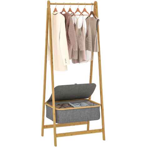 HOMCOM burro para ropa de bambú con cesta de tela con tapa, perchero burro ropa plegable, perchero para recibidor, entrada, 60x44,5x157,5 cm, gris