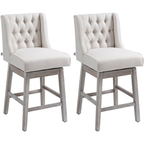 HOMCOM juego de 2 taburetes de bar con respaldo taburetes altos de cocina giratorios 180° para salón comedor 46x57x101 cm beige