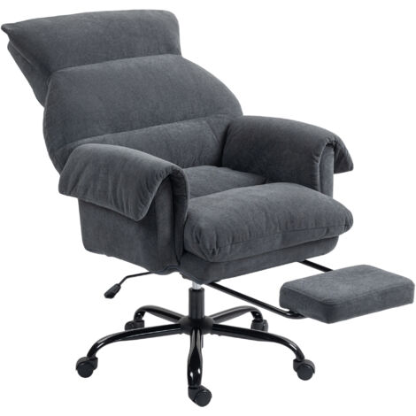 HOMCOM silla de escritorio con reposapiés, respaldo reclinable y alto, asiento y reposabrazos anchos, acolchado grueso, altura ajustable, gris oscuro (1/5)